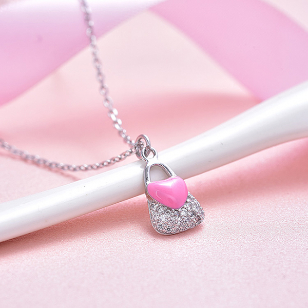 Colier argint rodiat Pink Heart Lock [3]