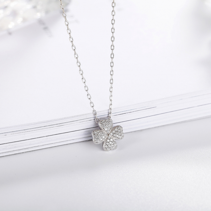 Colier argint rodiat Trifoi cu patru foi [3]