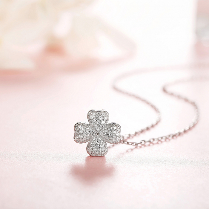 Colier argint rodiat Trifoi cu patru foi [5]