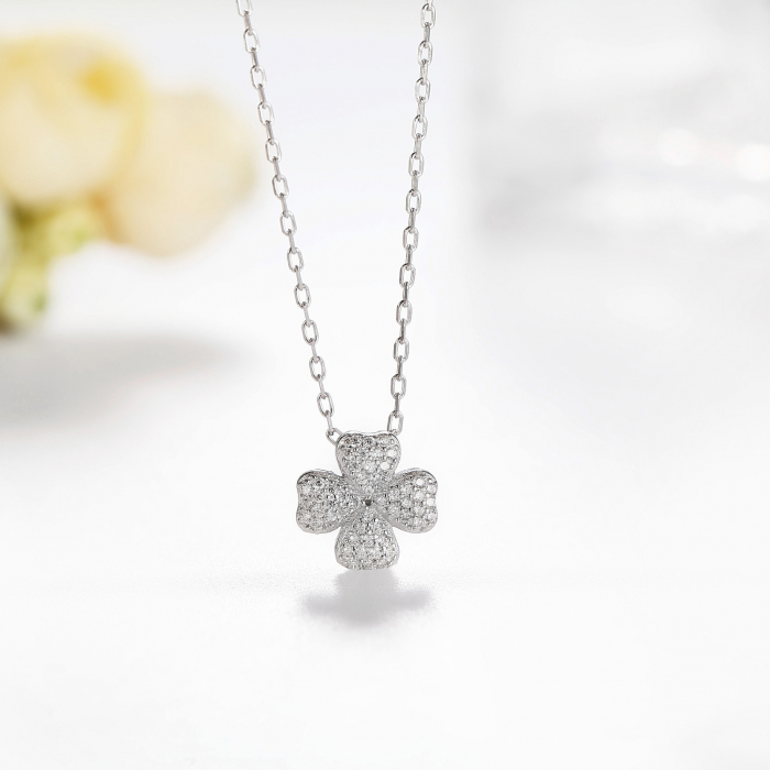 Colier argint rodiat Trifoi cu patru foi [6]