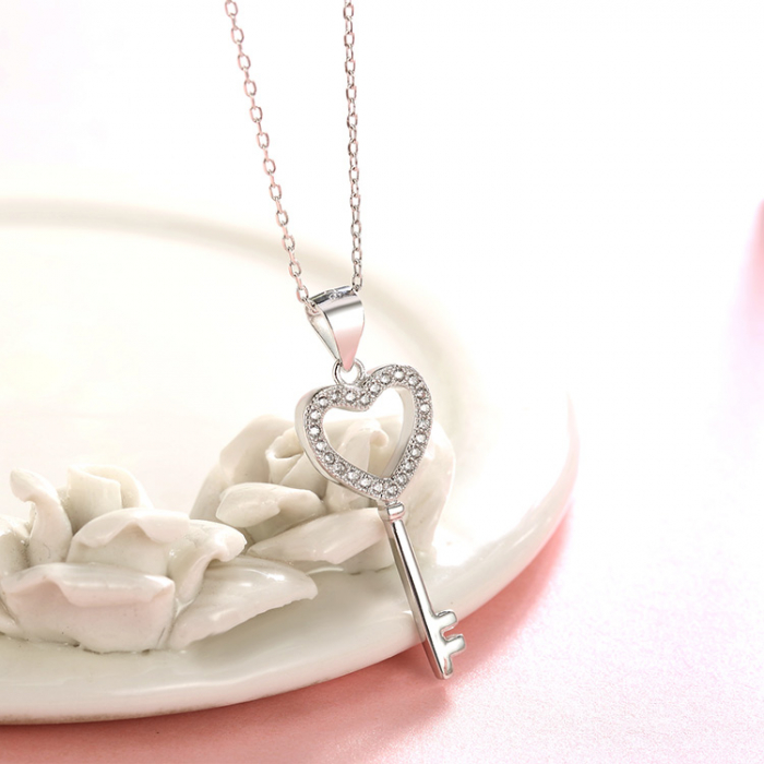 Pandantiv argint rodiat Cheia Inimii [3]