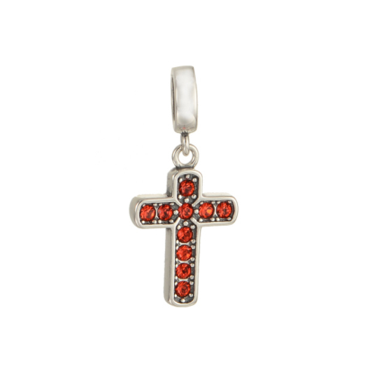 Pandantiv Cruce argint – cristale rosii [1]