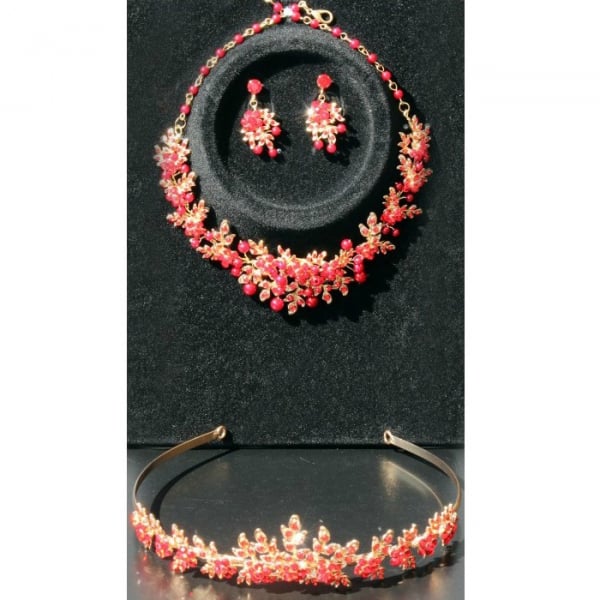 Set tiara, colier si cercei Red Passion [4]
