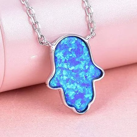 Coliere argint - Colier argint rodiat Hamsa Opal
