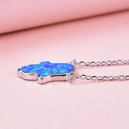 Colier argint rodiat Hamsa Opal [1]