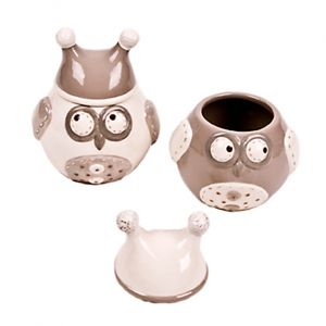 Cadouri si decoratiuni Paste - Borcan ceramic cu capac Owl - mediu