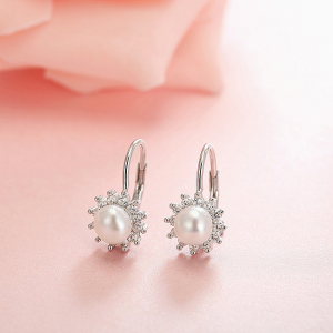 Cercei argint rodiat Flower Pearl [3]