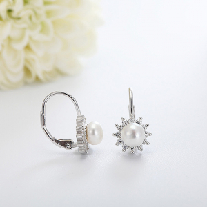 Cercei argint rodiat Flower Pearl [2]