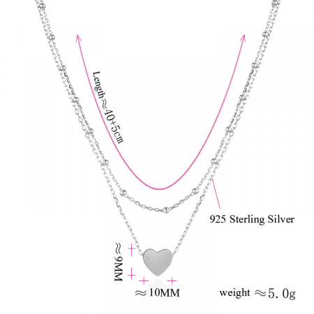 Colier argint rodiat 2 straturi Heart [1]