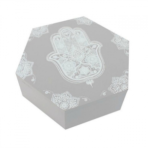 Cadouri Nunta - Cutie hexagonala din lemn Hamsa