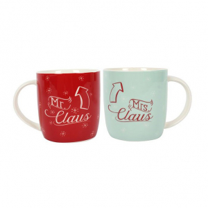 Cadouri Ocazii si Sarbatori - Set cadou 2 cani ceramice Mr. &Mrs. Claus