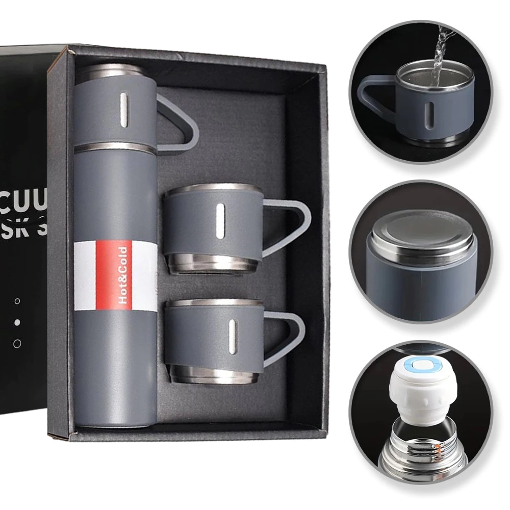 Cadouri Ocazii si Sarbatori - Set cadou termos cu 3 cani - Gri