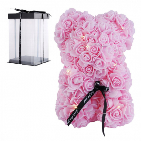 Ursulet din trandafiri cu LED - roz - 25cm [1]