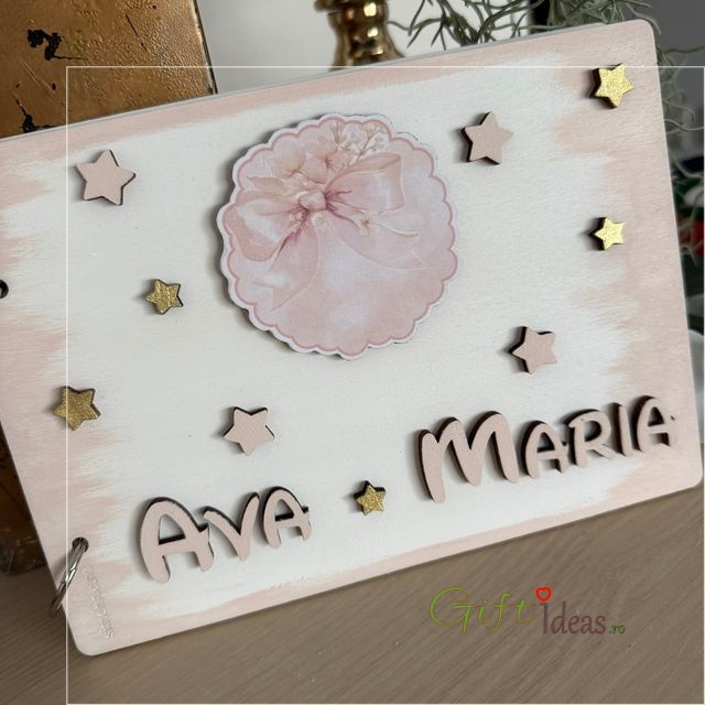 Caiet de amintiri „Fundiță” – Guestbook botez sau aniversare fetiță | format A5, personalizat [6]