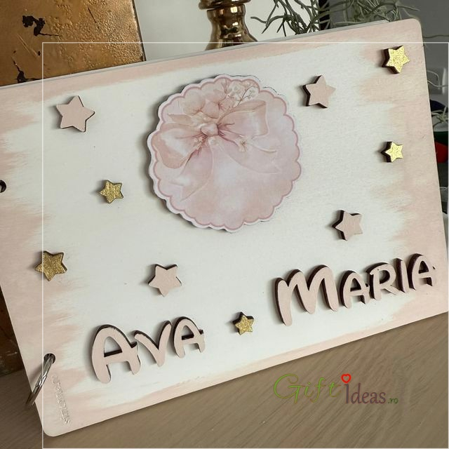 Caiet de amintiri „Fundiță” – Guestbook botez sau aniversare fetiță | format A5, personalizat [4]