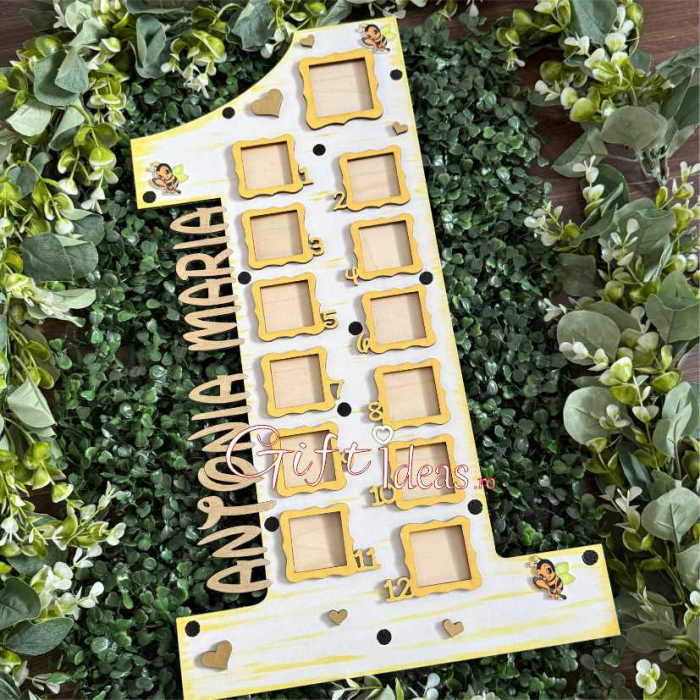 Cifră aniversară 1 cu 12 rame foto – Tematică Albinuță | Cadou personalizat [2]