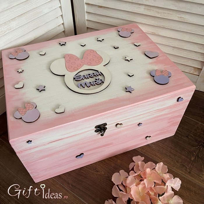 Cufar, cutie amintiri cadou botez Minnie Mouse, personalizat [2]