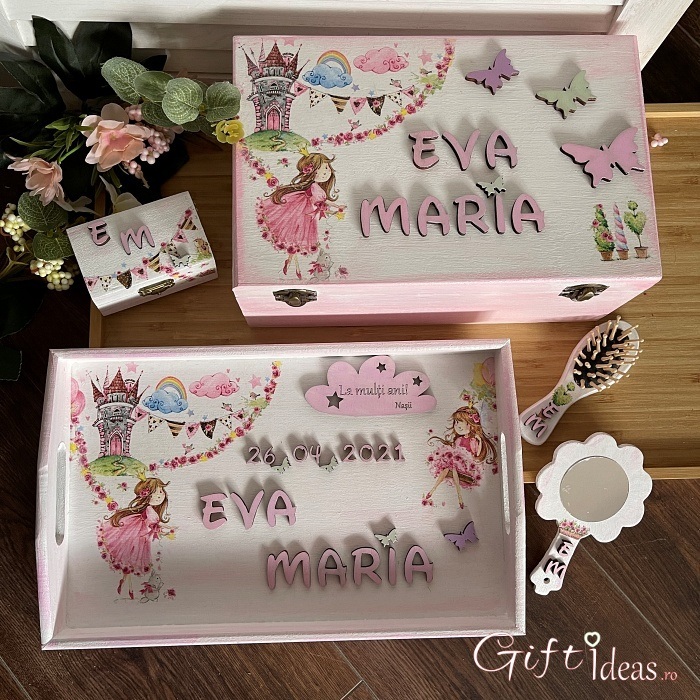 Set personalizat tavita si cutie amintiri, Printesa la castel [1]