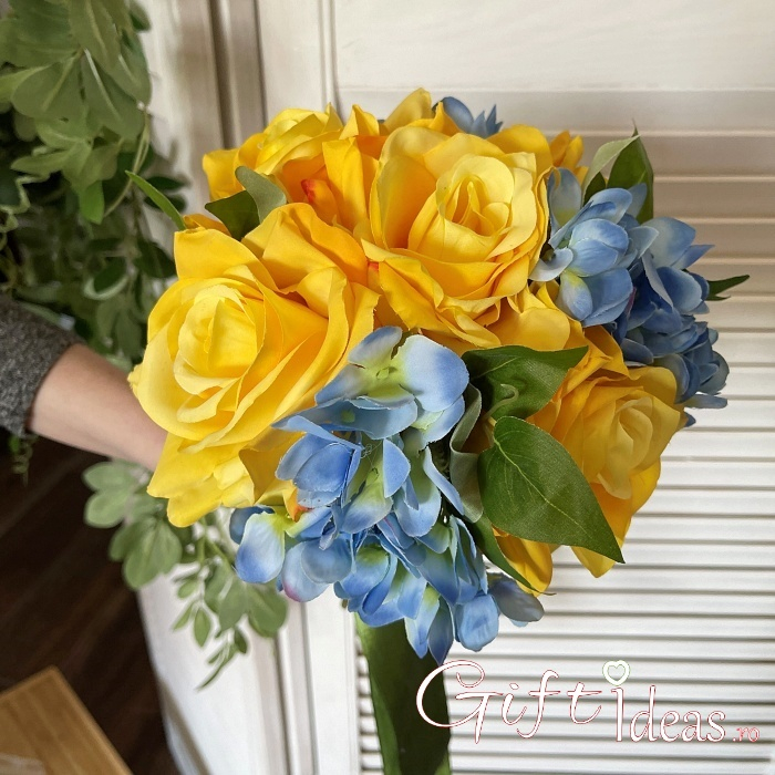 Buchet flori artificiale, trandafiri hortensie [4]