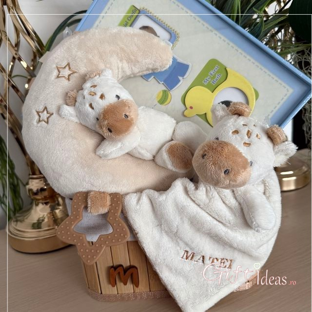 Coș cadou Girafa pentru nou-născut, personalizat [5]