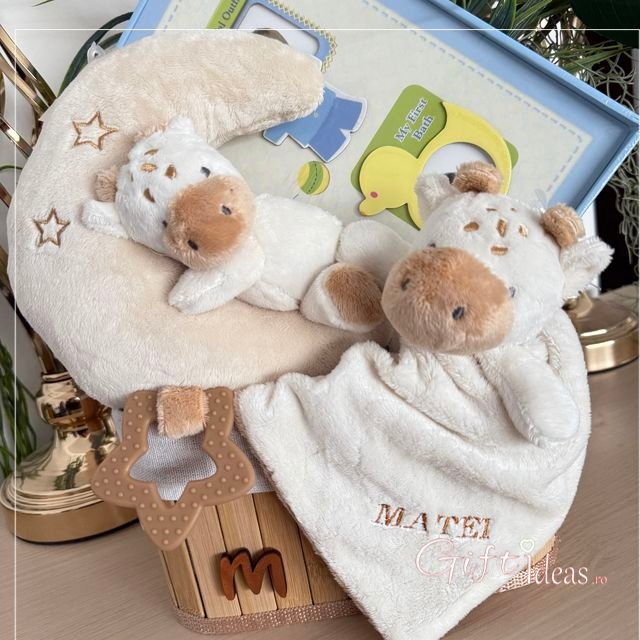 Coș cadou Girafa pentru nou-născut, personalizat [2]