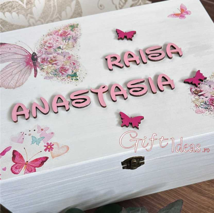 Cufăr de amintiri personalizat, Tărâmul Zânelor, fluturi și flori [5]