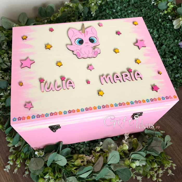 Cufăr Lemn Personalizat „Pisicuța Unicorn” | Handmade [3]