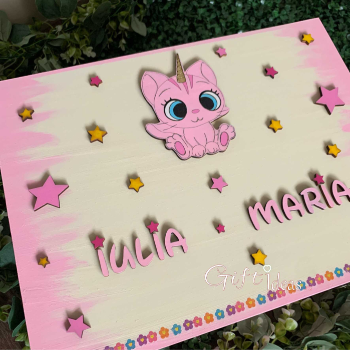 Cufăr Lemn Personalizat „Pisicuța Unicorn” | Handmade [2]