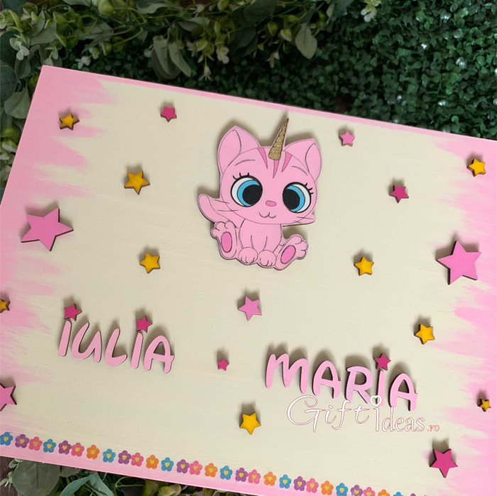 Cufăr Lemn Personalizat „Pisicuța Unicorn” | Handmade [4]