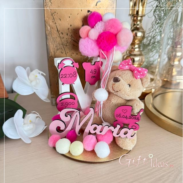 Cupolă de sticlă personalizată, Ursuleț cu date naștere [2]