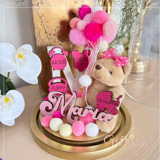 Cupolă de sticlă personalizată, Ursuleț cu date naștere [5]