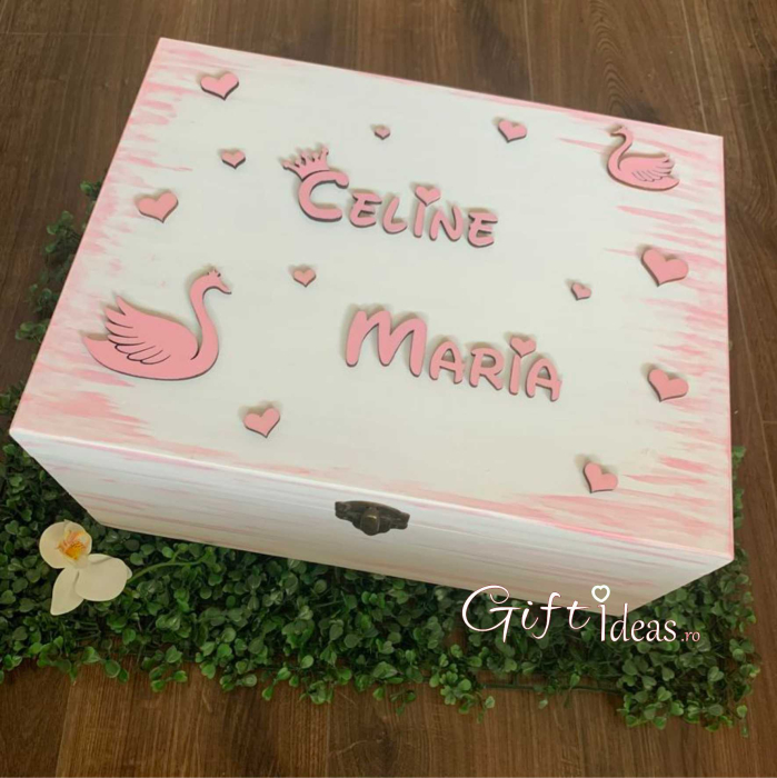 Cutie amintiri botez, personalizata, Lebede [3]