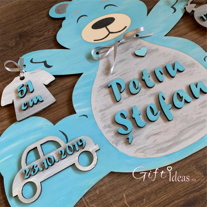 Decoratiune personalizata camera, nume bebe, Ursuletul vesel [2]