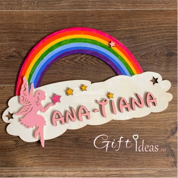 Decoratiune lemn Curcubeu, personalizata nume [1]