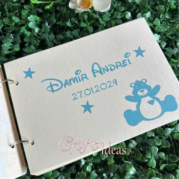 Guest book, caiet de amintiri, jurnal tematic ursulet si balon cu aer,  personalizat cu nume si accesorii. [4]