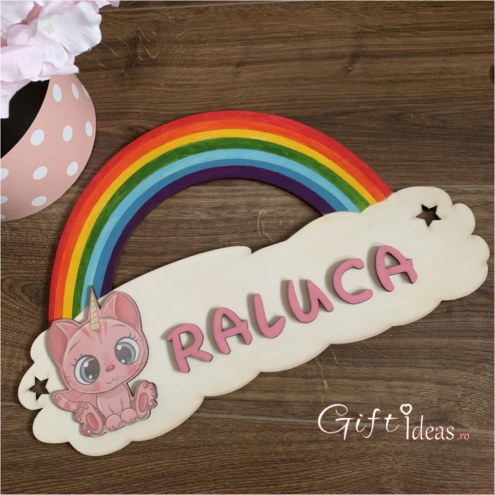 Decoratiune lemn Curcubeu, personalizata nume [2]