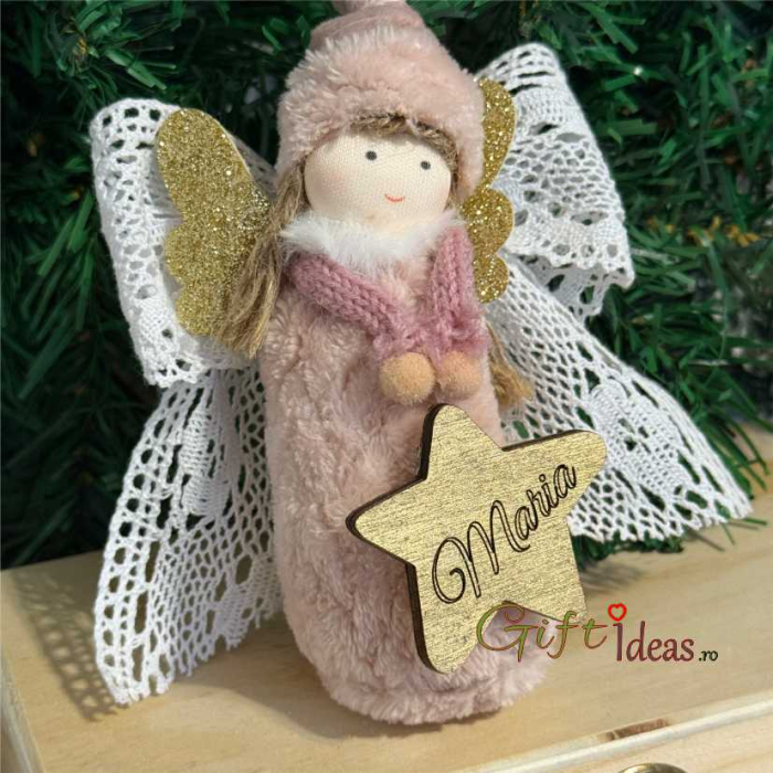 Ingeras roz cu steluta personalizata, decoratiune sarbatori de iarna [3]