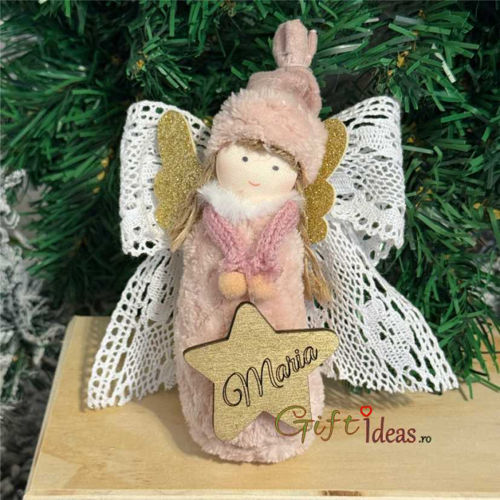 Ingeras roz cu steluta personalizata, decoratiune sarbatori de iarna [4]