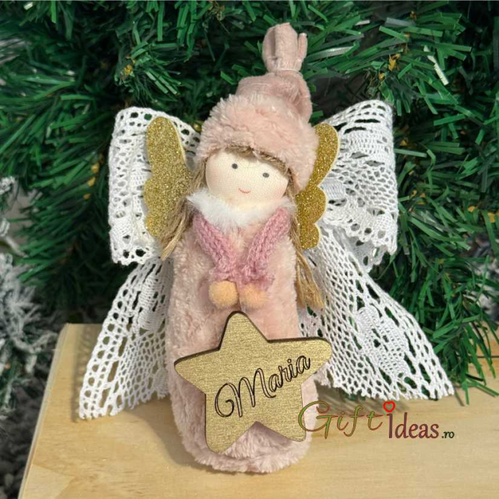 Ingeras roz cu steluta personalizata, decoratiune sarbatori de iarna [2]