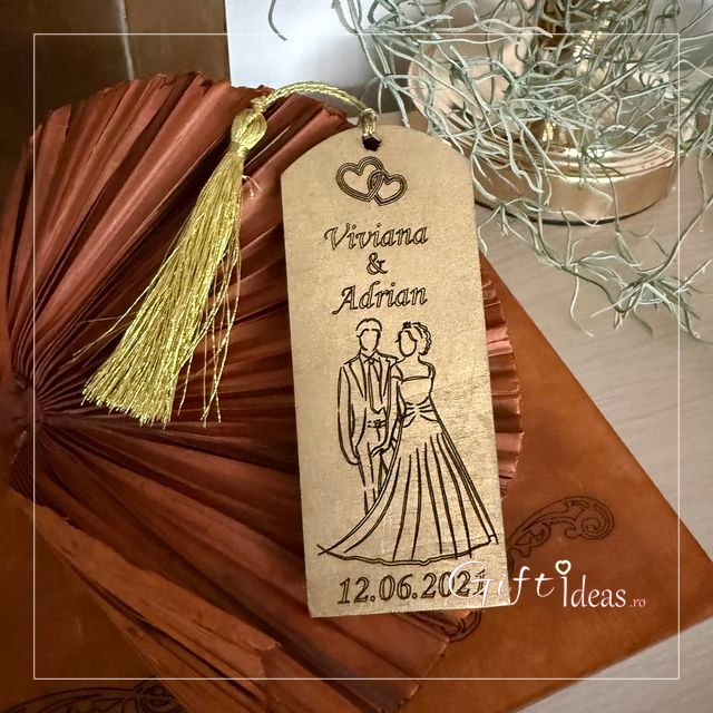 Marturie personalizata nunta, cadou invitati, semn de carte Mire Mireasa [3]