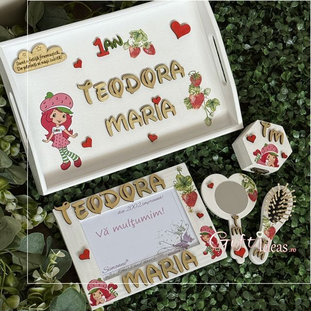 Set moț turtă personalizat – Fetița Căpșunica, Aniversare 1 an [2]