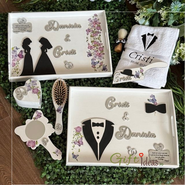 Set nunta personalizat, Mire si Mireasa, Fluturi si flori [2]