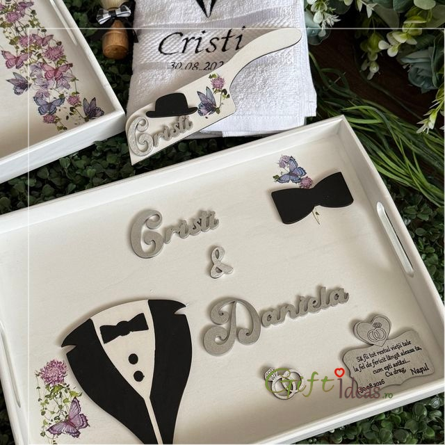 Set nunta personalizat, Mire si Mireasa, Fluturi si flori [6]