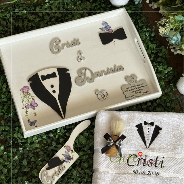 Set nunta personalizat, Mire si Mireasa, Fluturi si flori [3]