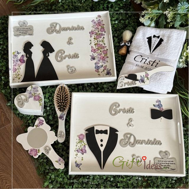 Set nunta personalizat, Mire si Mireasa, Fluturi si flori [4]