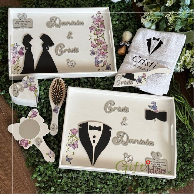 Set nunta personalizat, Mire si Mireasa, Fluturi si flori [7]