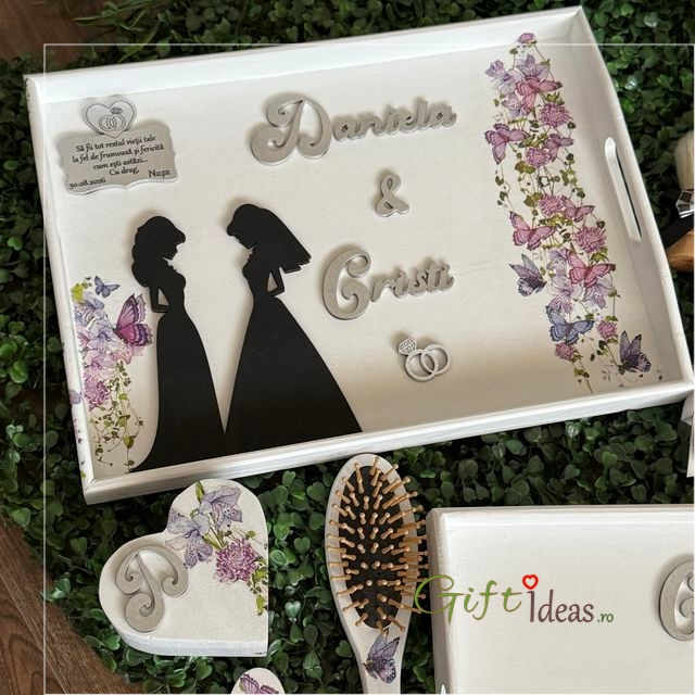 Set nunta personalizat, Mire si Mireasa, Fluturi si flori [5]