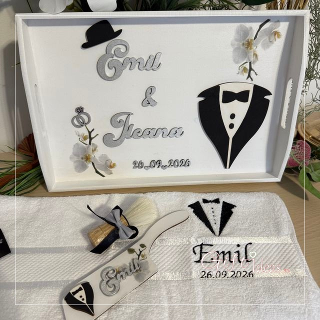 Set personalizat Gatitul Mirelui Groom, orhidee alba [3]