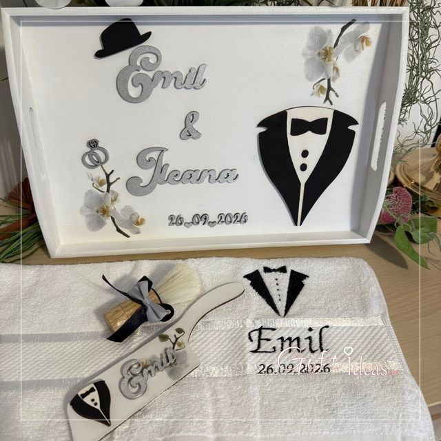 Set personalizat Gatitul Mirelui Groom, orhidee alba [4]
