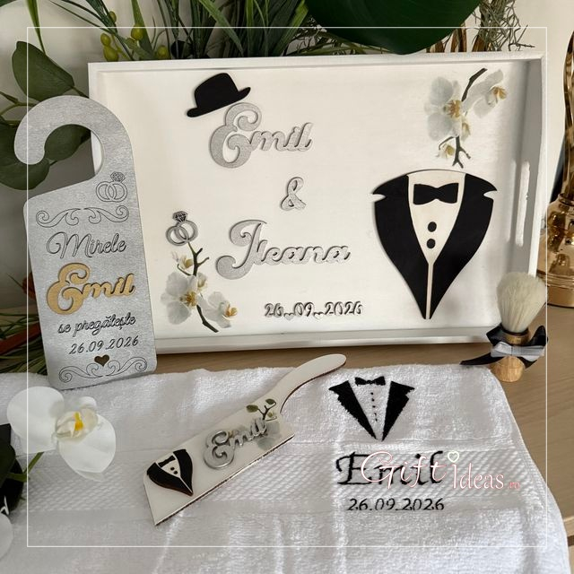 Set personalizat Gatitul Mirelui Groom, orhidee alba [5]